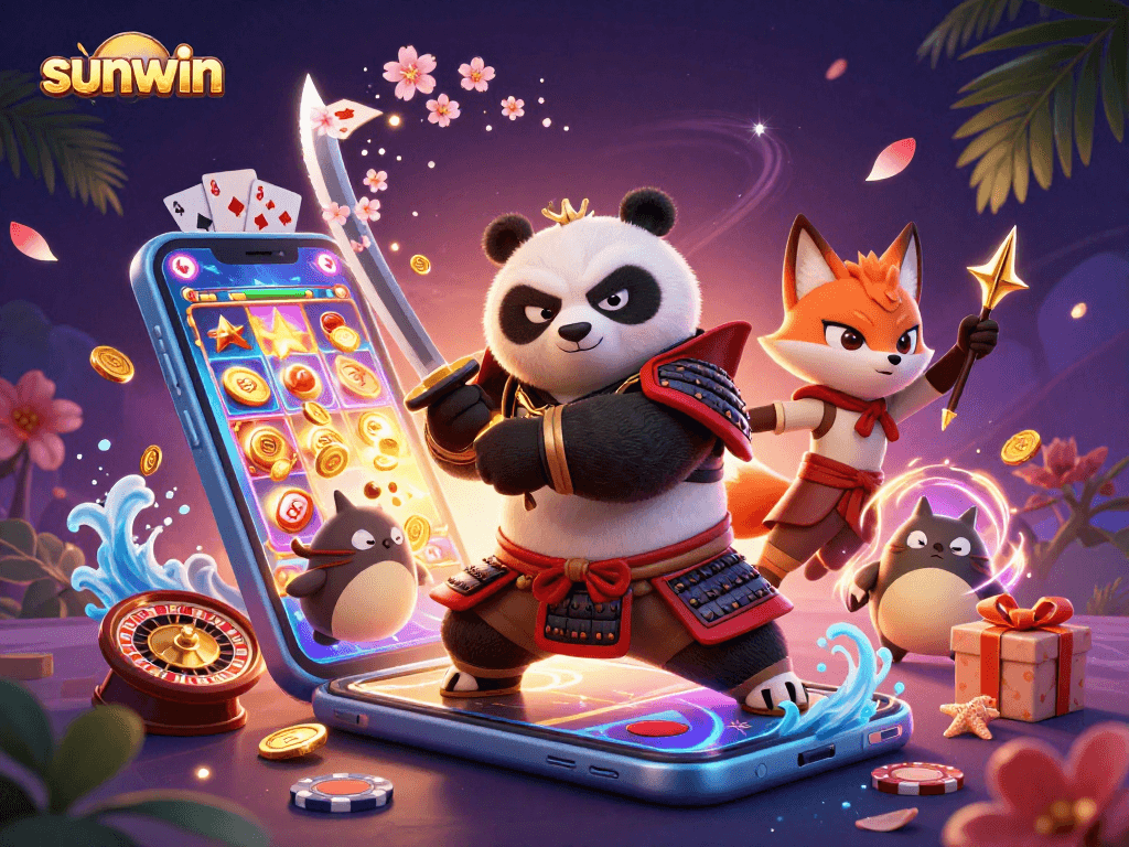 Experience sunwin slot excitement with vibrant 3D characters and casino elements in action.