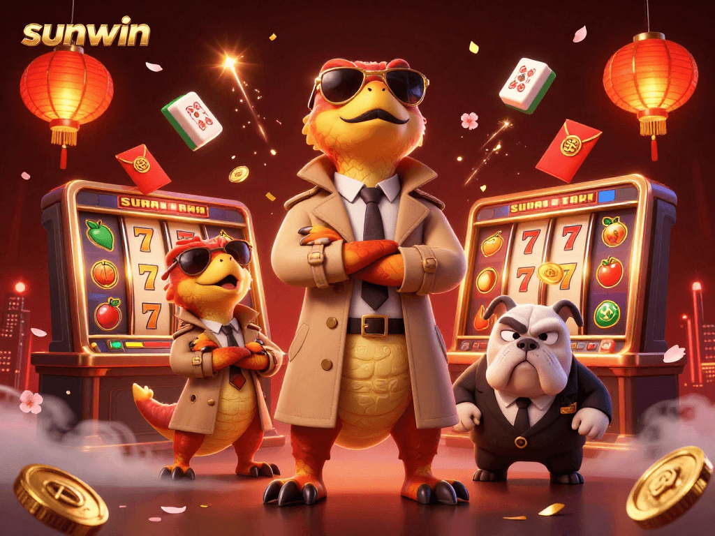 Engage with sunwin's exclusive offerings as raptors comically attempt entry to a VIP casino lounge.