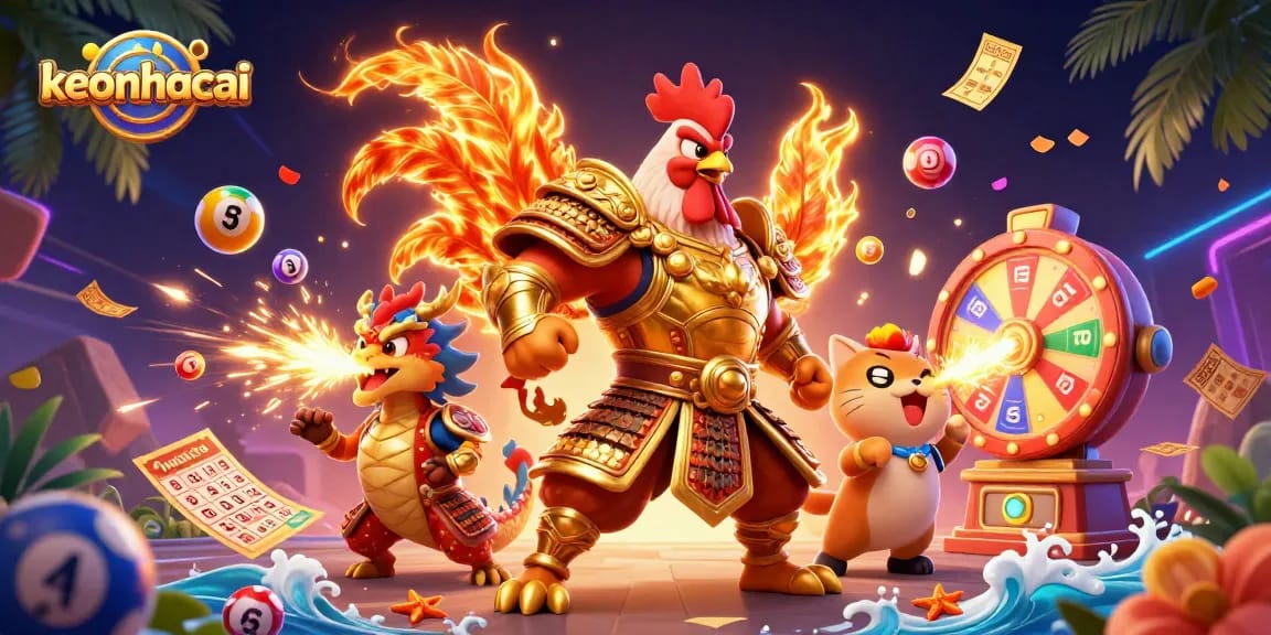 Engage with keonhacai and witness a thrilling 3D illustration of spirited gambling elements and characters.