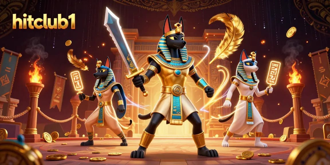 Experience the excitement of hitclub1 with ancient Egyptian characters and vibrant casino elements.