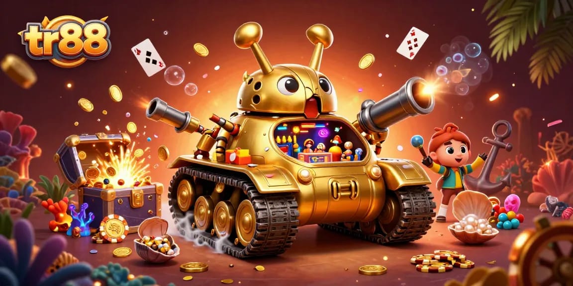 Experience thrilling gameplay at tr88 with an extravagant golden beetle tank casino scene.