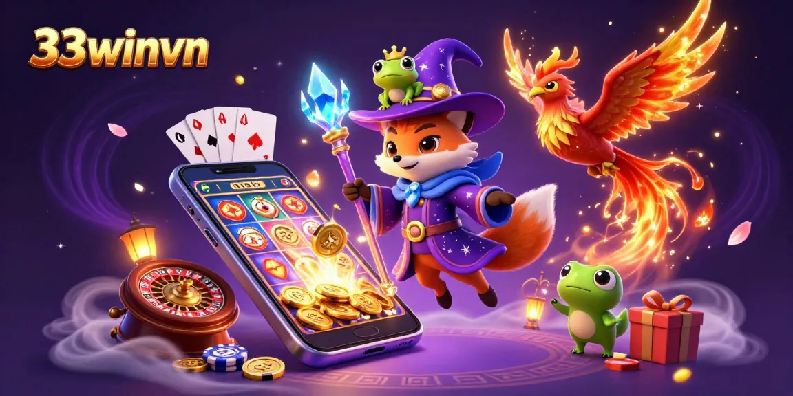 Experience thrilling gambling moments with the engaging 33winvn scene featuring magical characters and vibrant casino elements.
