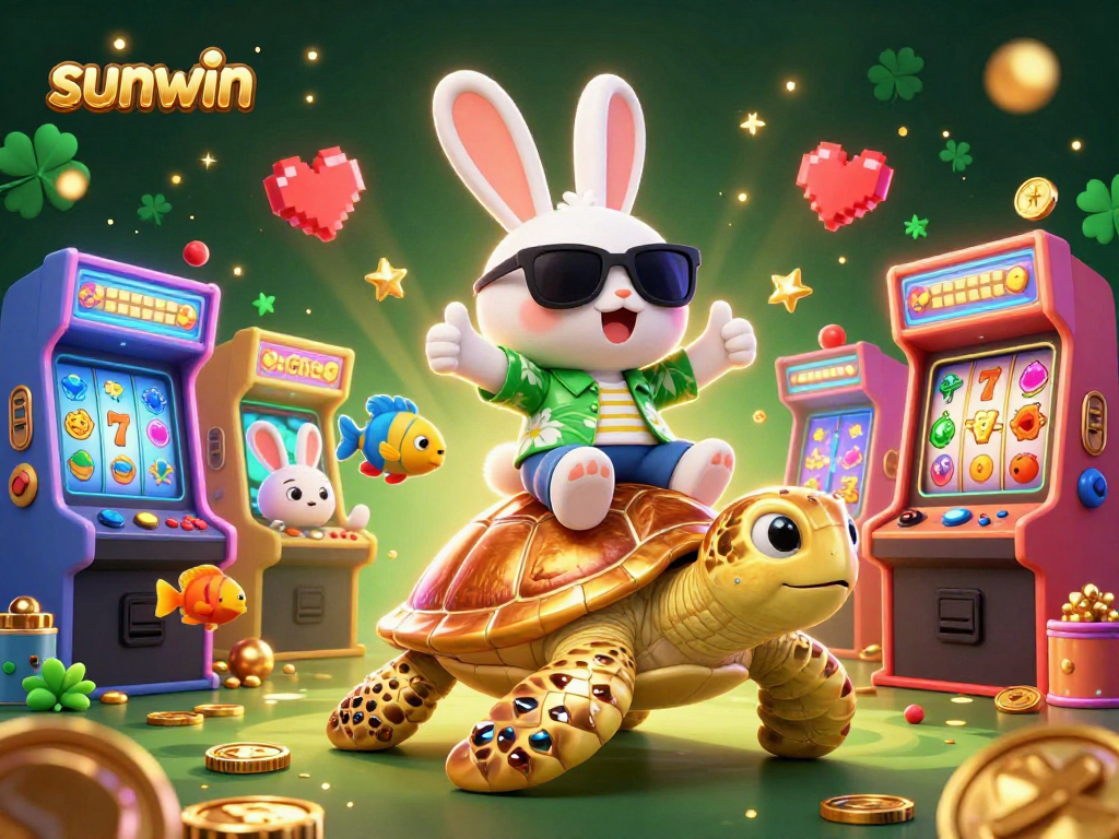 Experience sunwin's vibrant casino atmosphere with lucky rabbit and golden turtle.