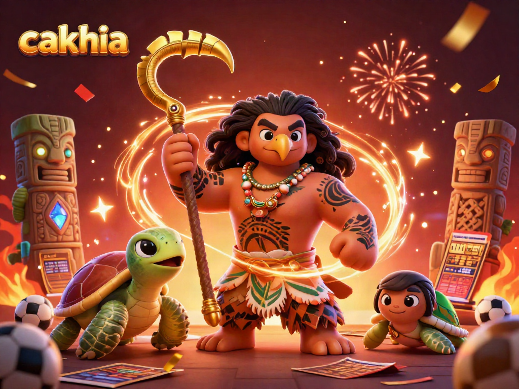 Cakhia sports betting scene with a demigod hawk, turtle sidekick, and vibrant sports elements.