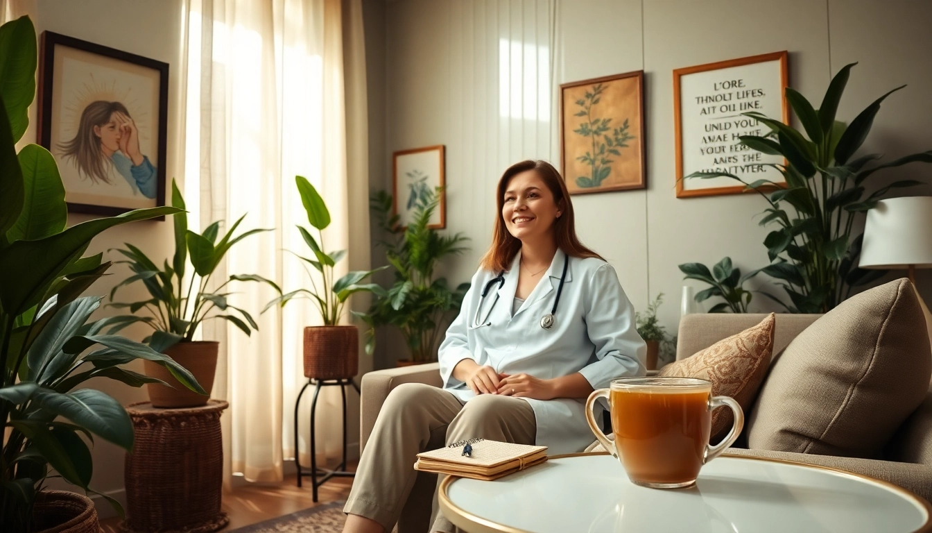 Enhancing emotional wellbeing in a calming therapy session with serene environment.