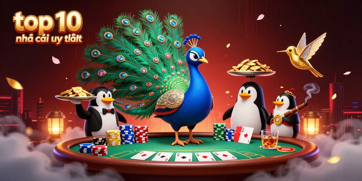 Experience top 10 nhà cái uy tín with extravagant casino elements and vibrant characters in an engaging scene.