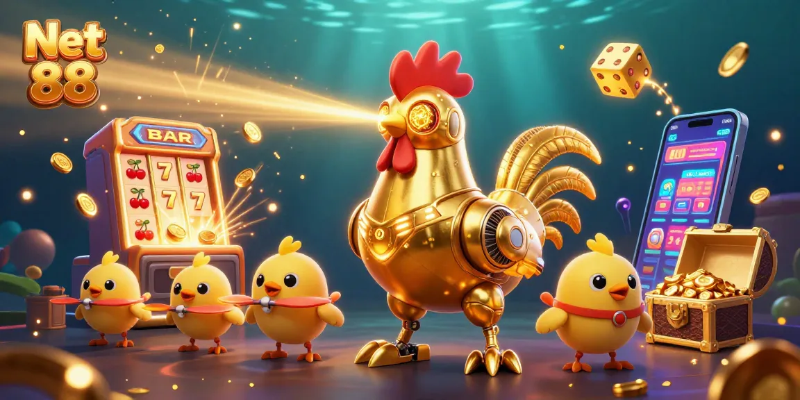 Engage with the exciting Net 88 online casino's golden robot adventure scene