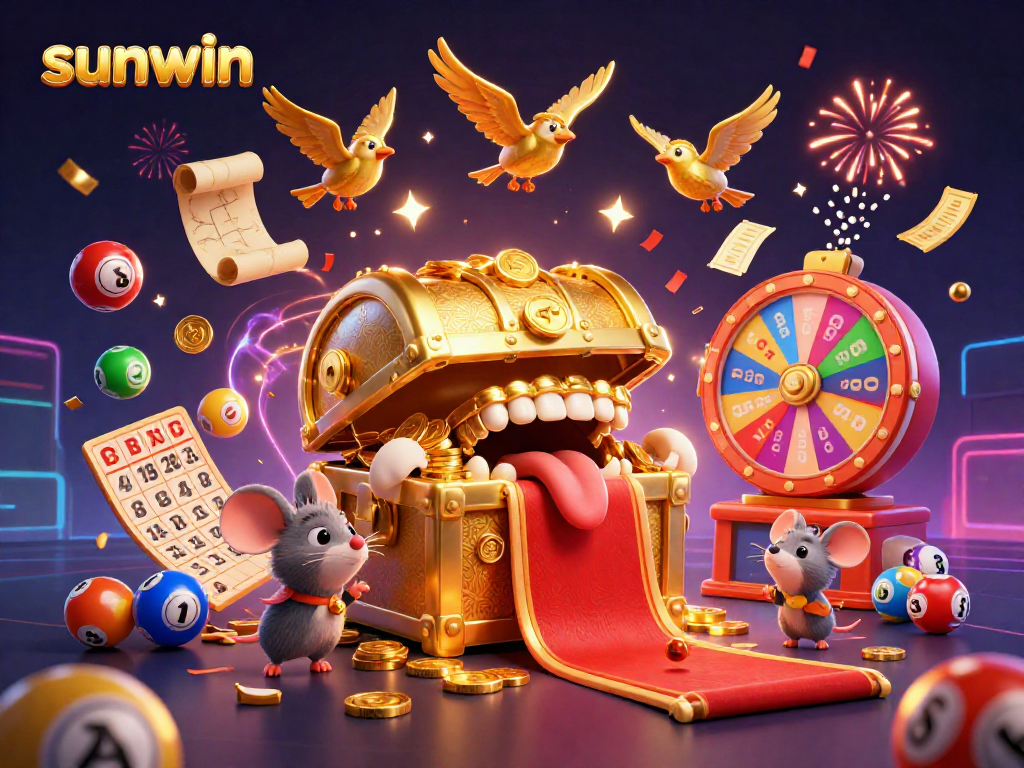 Experience sunwin's thrilling adventure with a treasure chest and lottery excitement.