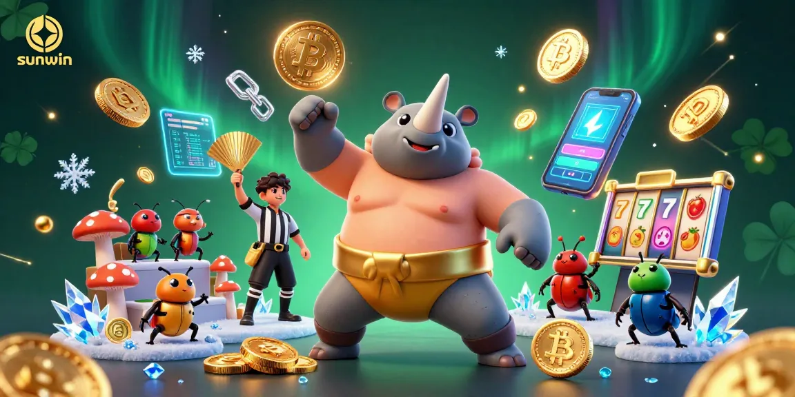 Join the exciting sunwin action as our beetle champ stomps coins in a vibrant casino scene.
