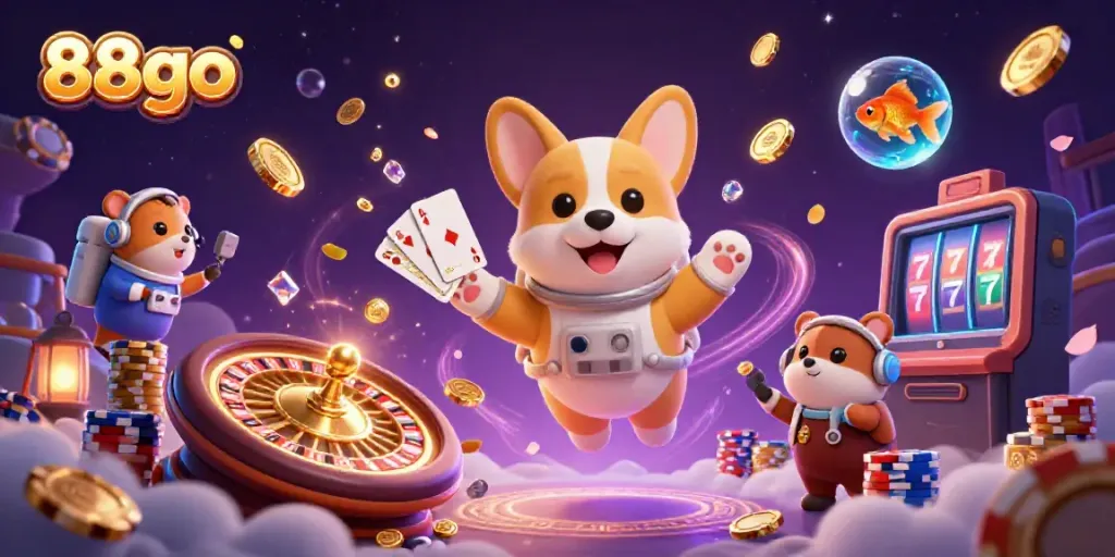 Experience the thrill with 88go as the astronaut corgi floats in a casino adventure full of excitement!