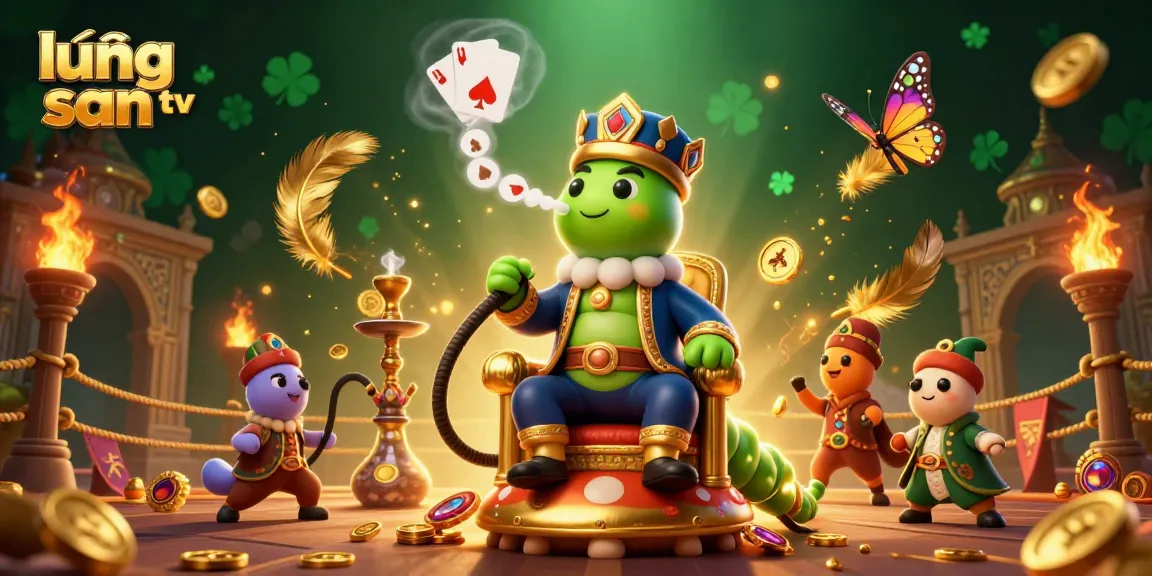 Experience exciting gameplay with lương sơn tv showcasing a vibrant animated scene of an oversized caterpillar on a throne and gambling symbols.