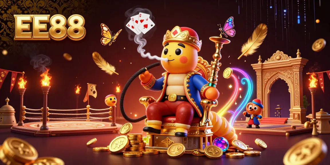 Experience the thrill of EE88 with a vibrant casino scene featuring captivating characters and gaming elements.