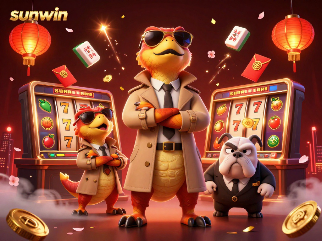Engage with sunwin's exclusive offerings as raptors comically attempt entry to a VIP casino lounge.
