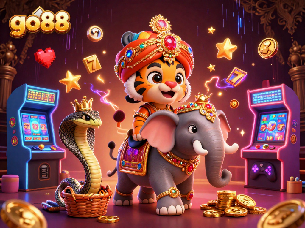 Experience the dynamic world of go88 casino with a vibrant 3D illustration of gaming adventures.