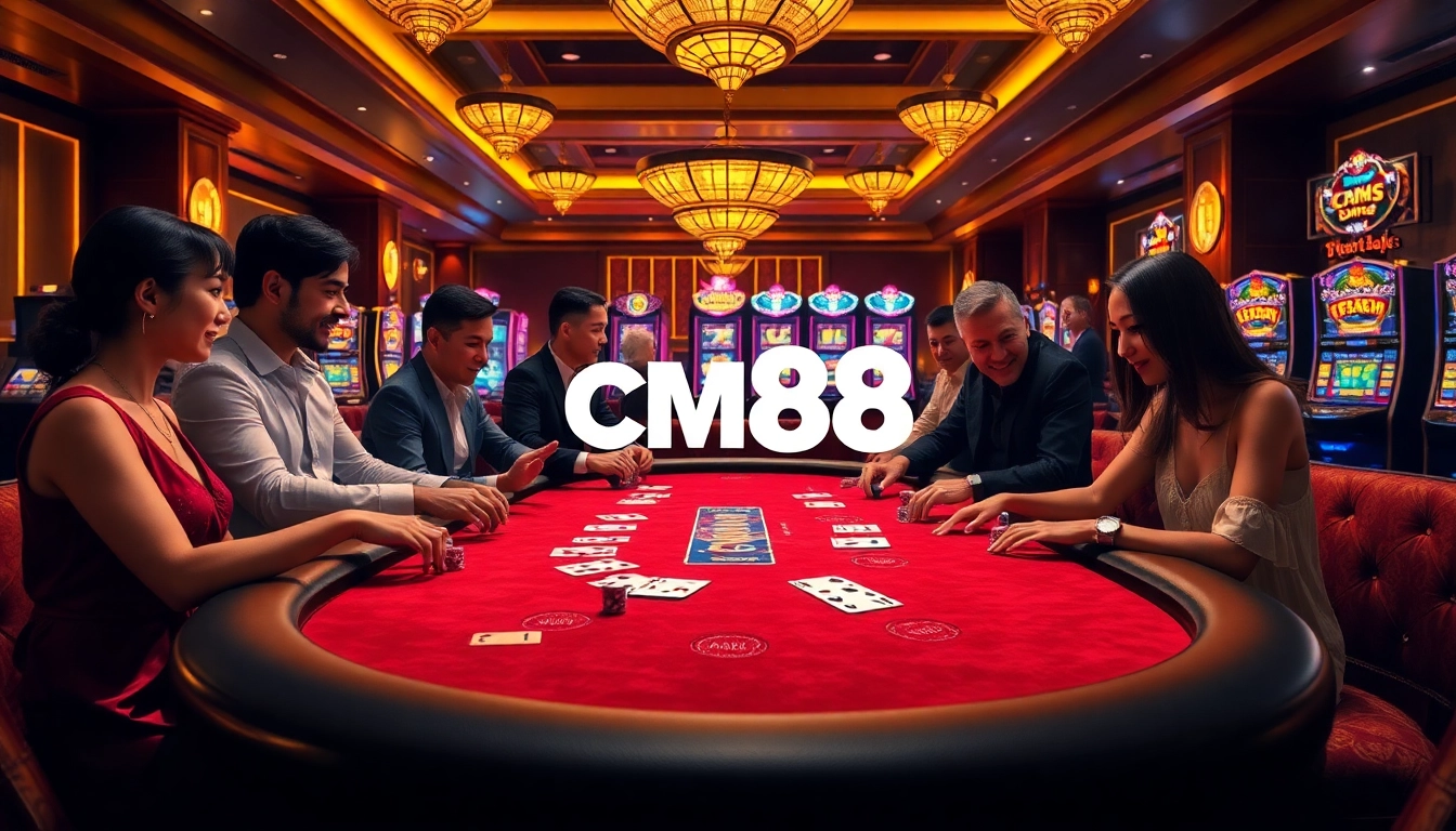 Players enjoying blackjack at CM88 casino, surrounded by vibrant gaming energy.