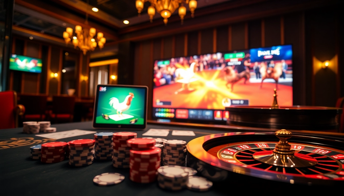 Experience bj66 đá gà with thrilling live betting on high-stakes matches in a luxurious casino setting.