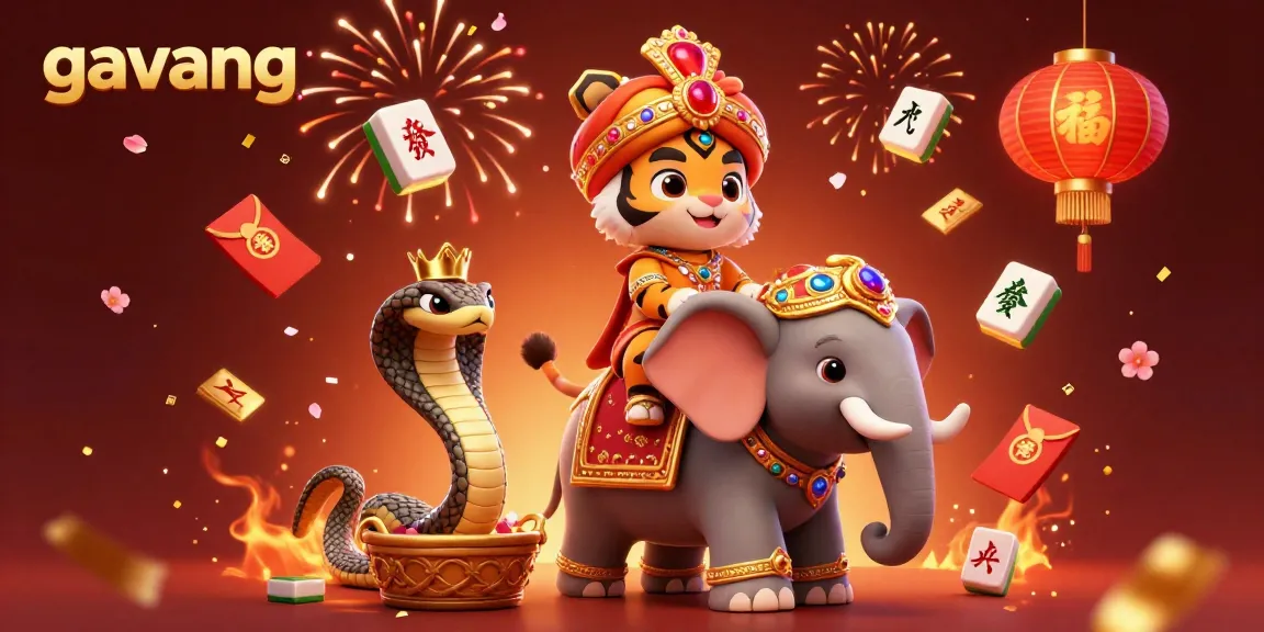 Experience the excitement of gavang with a vibrant festive scene featuring a maharaja tiger and a jewel-encrusted elephant.