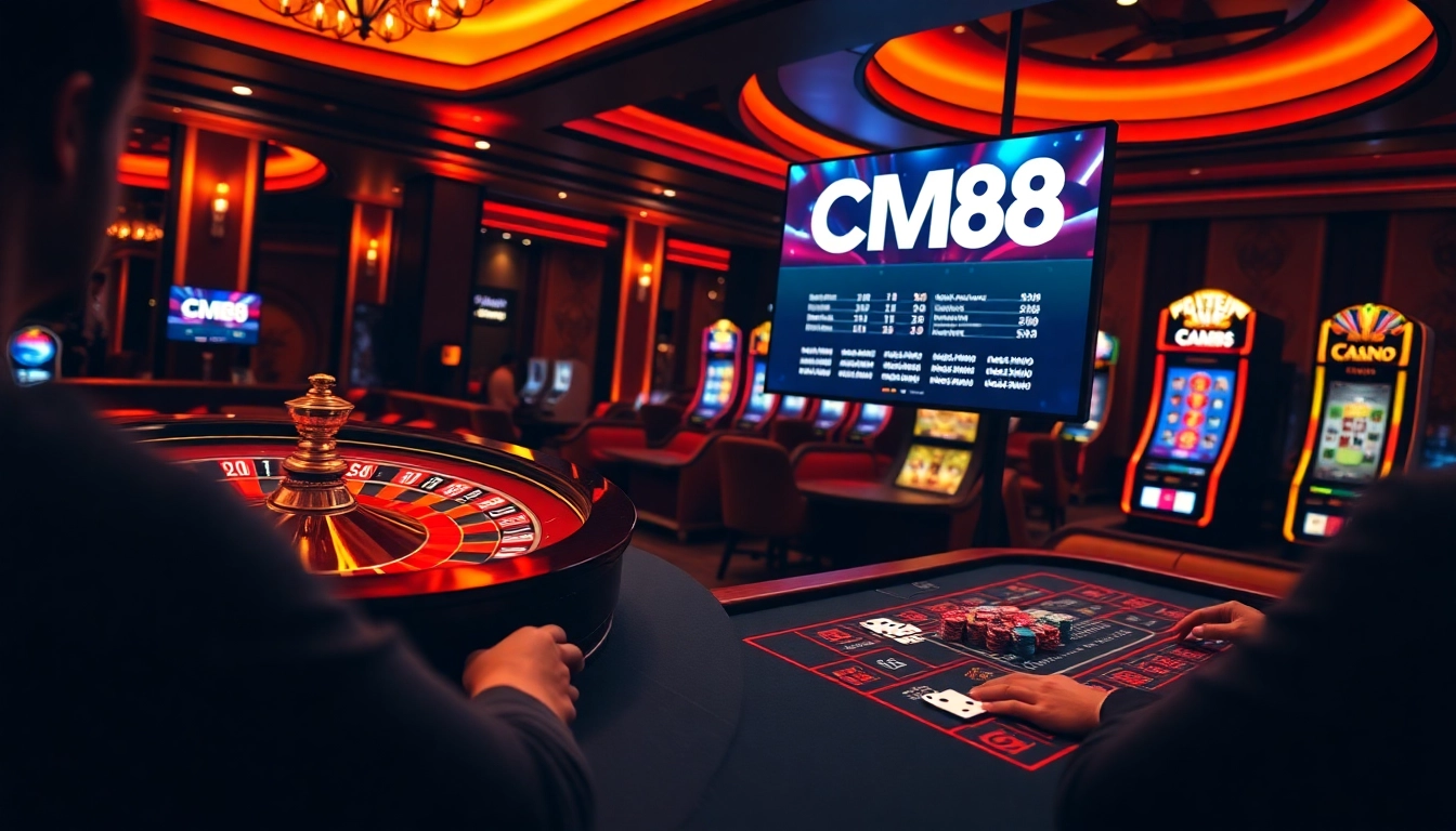 Engaging gamblers at CM88's vibrant casino tables with roulette and poker games.