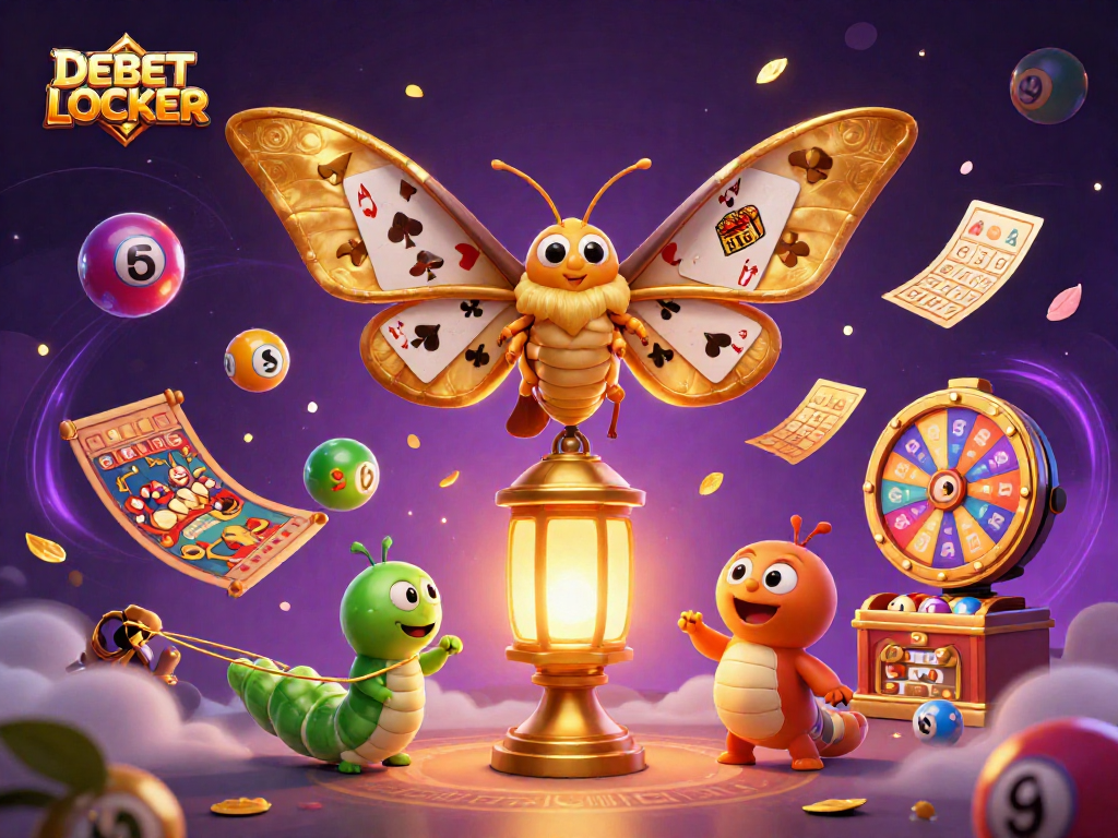 Engage with DEBET LOCKER in this vivid 3D casino illustration featuring dynamic lottery elements.