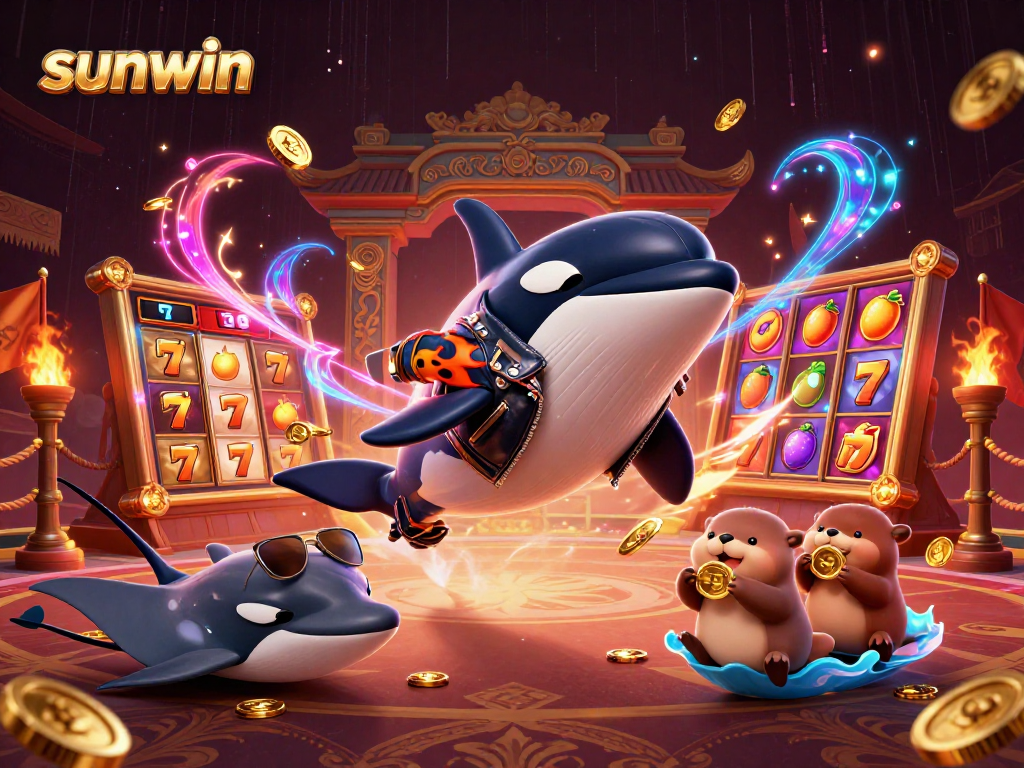 Win big with sunwin in this vibrant 3D cartoon scene featuring unique casino characters.