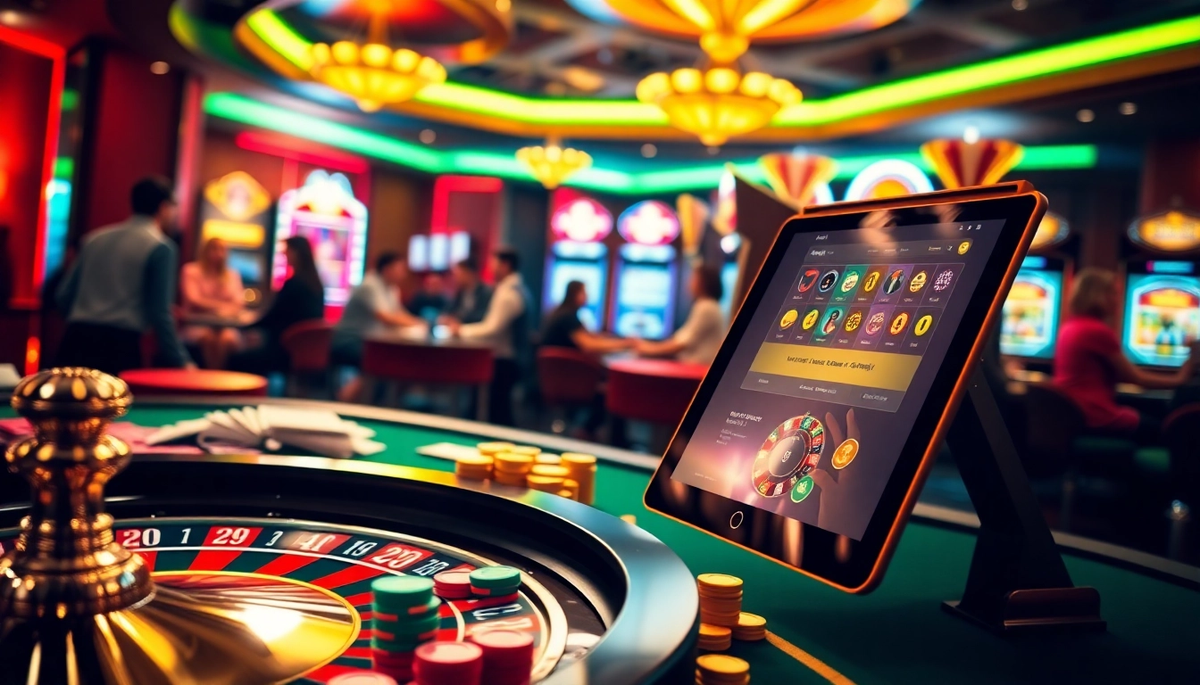 Players engaging in games at a luxury casino scene linked to https://f1682.email/ featuring roulette and poker.