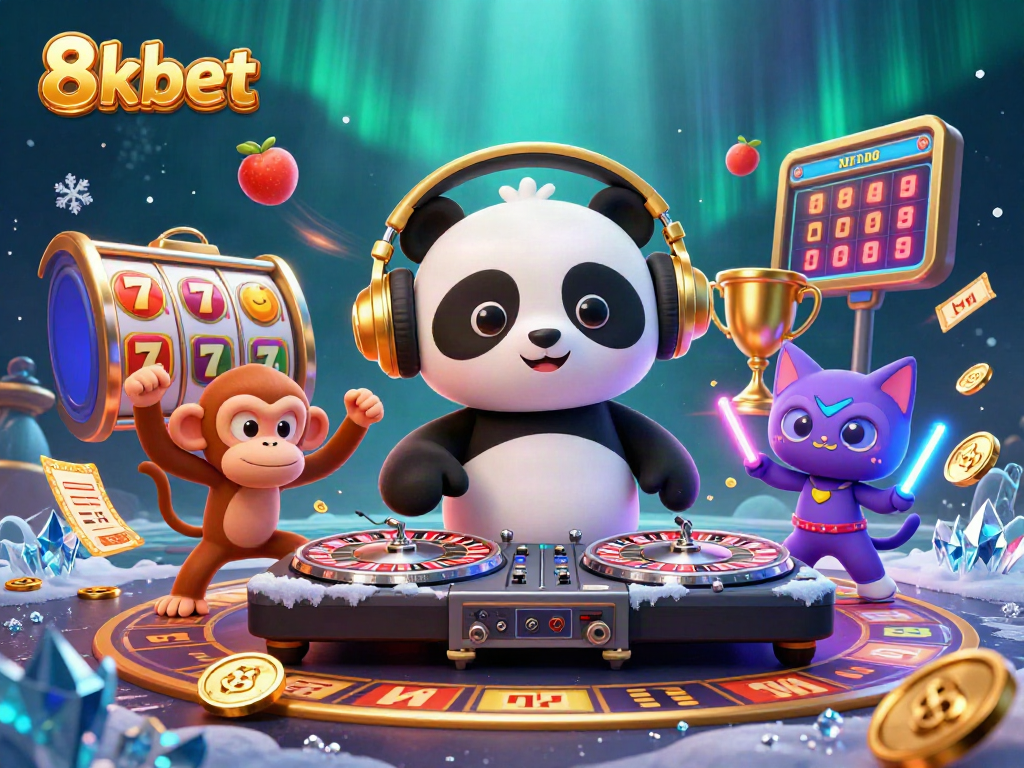 Join the exciting world of 8xbet with a colorful 3D casino illustration featuring immersive gaming elements.