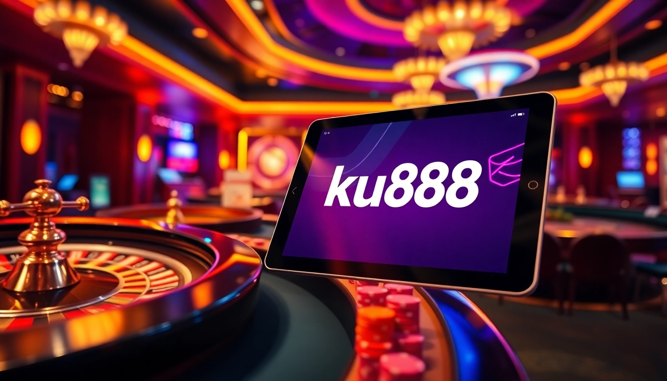 Engage with the ku88 app showcasing online betting options in a vibrant casino atmosphere.