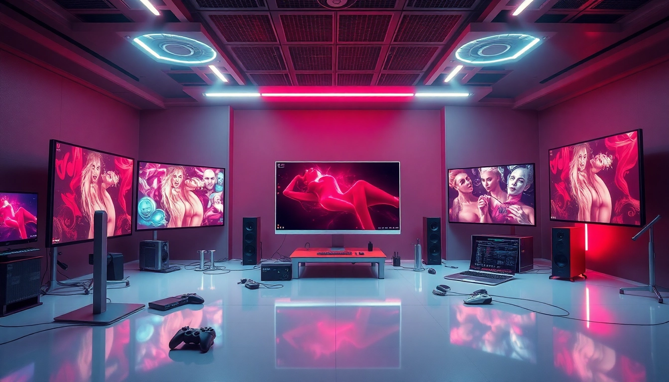 AI porn creation in a modern digital studio with innovative technology.