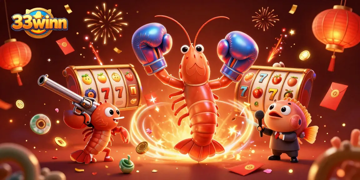 Engage with thrilling slots at 33winn with 3D characters, confetti, and vibrant casino elements.