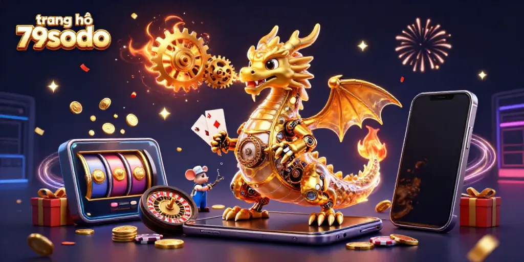 Engage with the excitement of trang chủ 79sodo featuring a golden dragon and colorful casino elements.