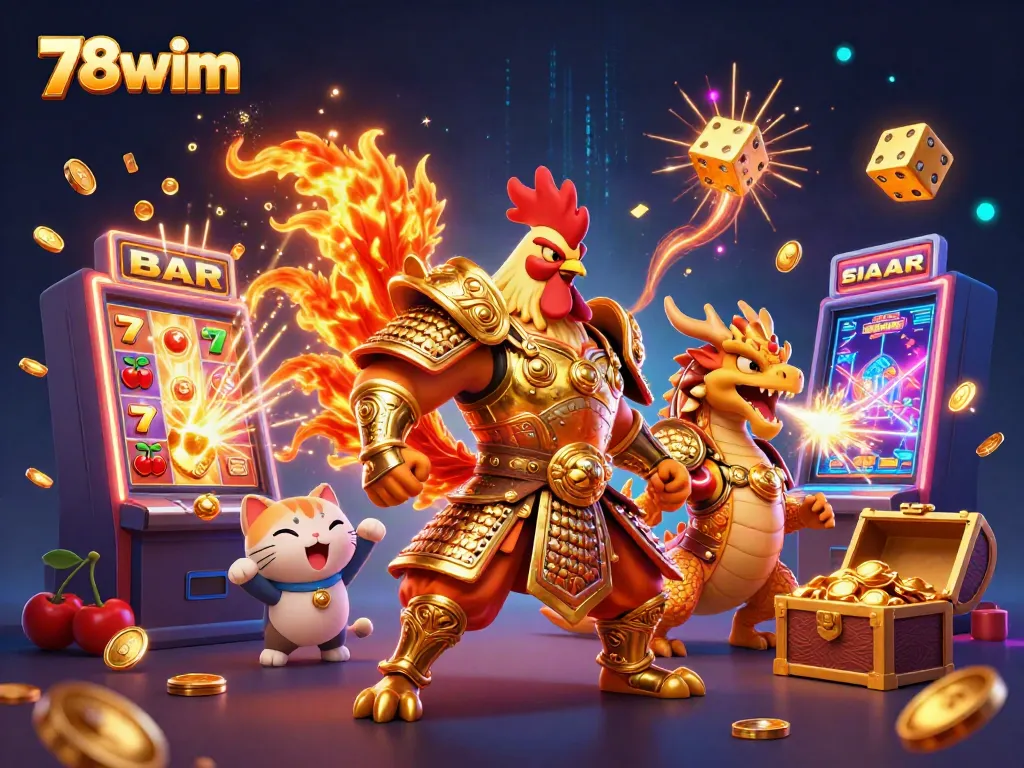 Experience jackpot thrills with 78wim’s vibrant casino illustration featuring dynamic gaming elements.