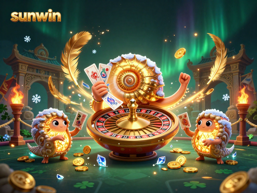 Engage with sunwin's thrilling casino adventure featuring a nautilus roulette wheel and vibrant game elements.