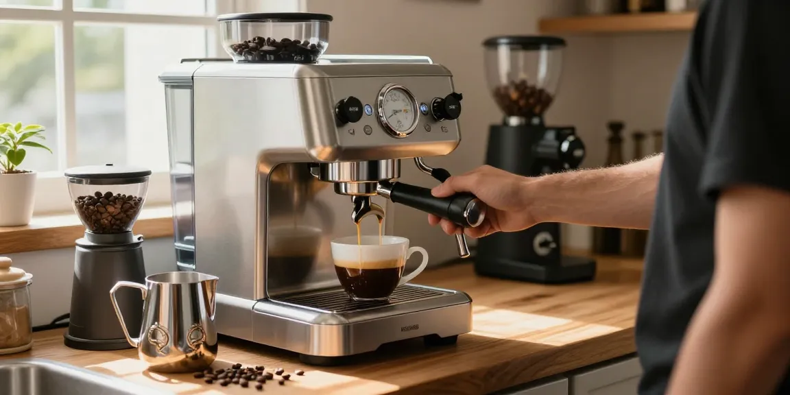 ROKOK88 alternatif espresso machine in a modern kitchen, showcasing rich crema extraction for perfect coffee.