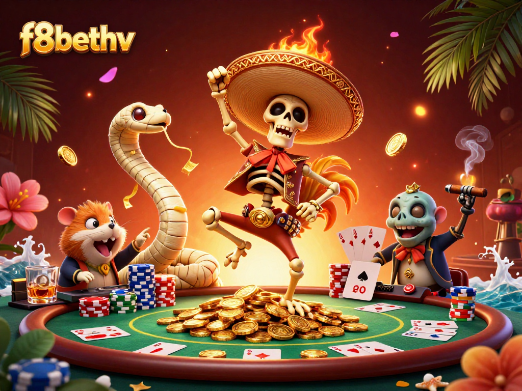 Experience the thrill of f8bethv with vibrant characters celebrating casino fun!