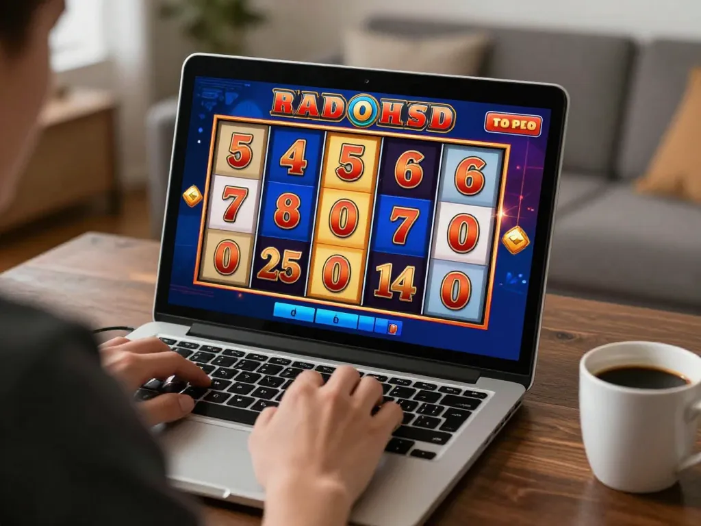 23win player enjoying an exciting online slot game at home with engaging visual elements.