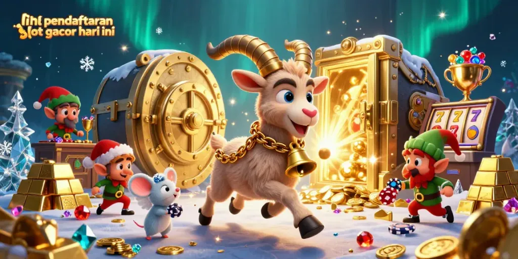 Link pendaftaran slot gacor hari ini di ilustrasi kasino meriah dengan karakter unik.