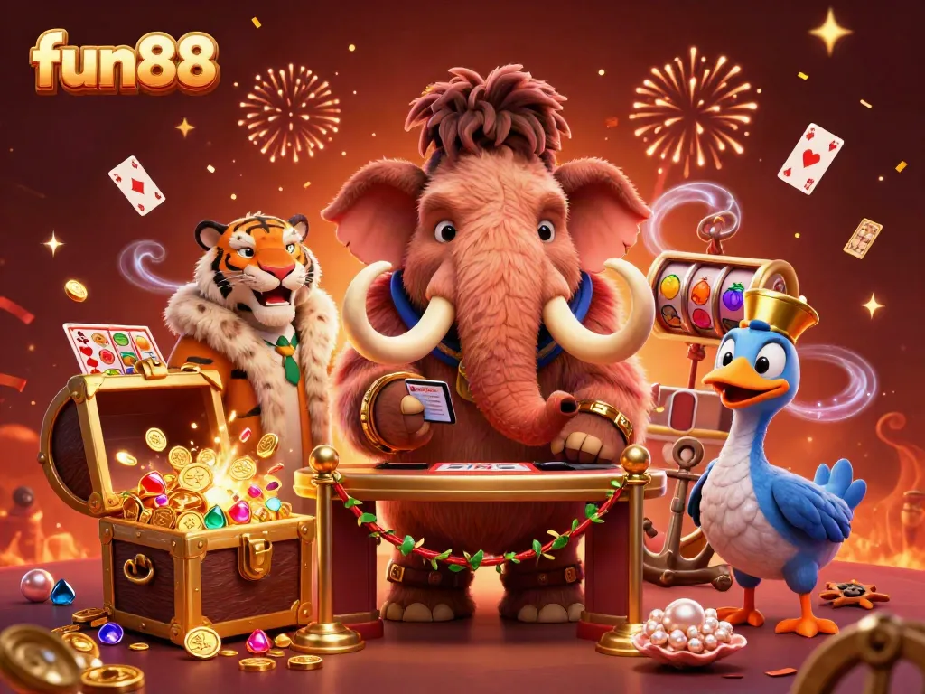 Enjoy the fun88 casino experience with characters celebrating by an underwater treasure
