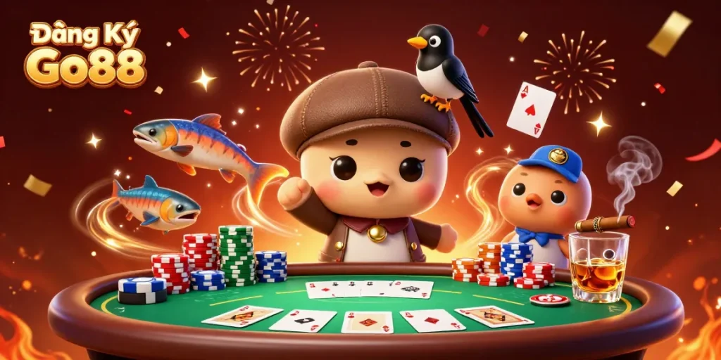 Engage with Đăng Ký Go88 while enjoying festive casino celebrations in a lively 3D scene.