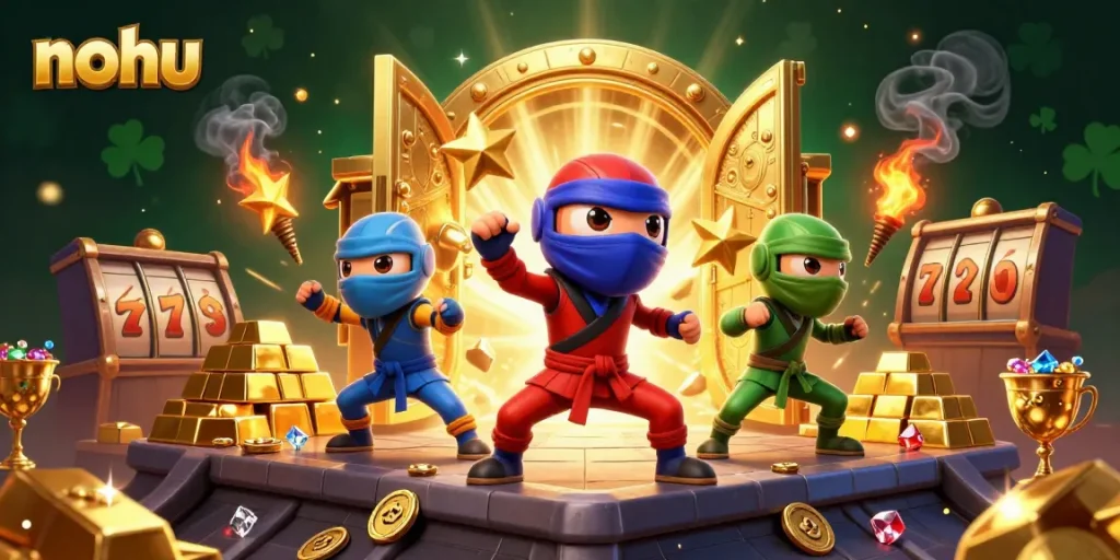 Nohu's ninja chameleon team showcases winning slot strategies amid treasure and excitement.